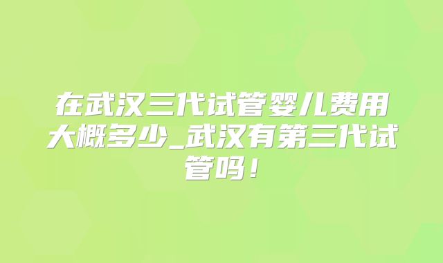 在武汉三代试管婴儿费用大概多少_武汉有第三代试管吗！