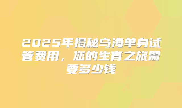 2025年揭秘乌海单身试管费用,您的生育之旅需要多少钱