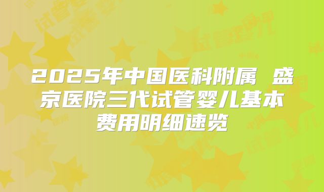 2025年中国医科附属 盛京医院三代试管婴儿基本费用明细速览