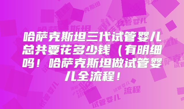 哈萨克斯坦三代试管婴儿总共要花多少钱（有明细吗！哈萨克斯坦做试管婴儿全流程！