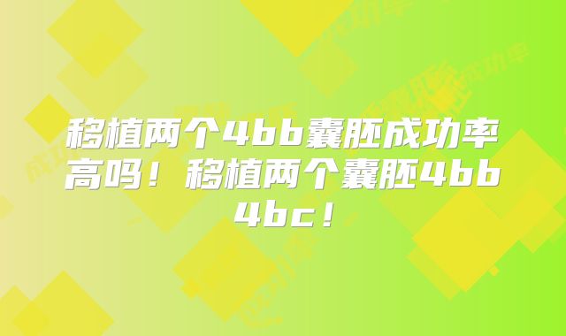 移植两个4bb囊胚成功率高吗！移植两个囊胚4bb4bc！