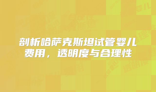 剖析哈萨克斯坦试管婴儿费用，透明度与合理性