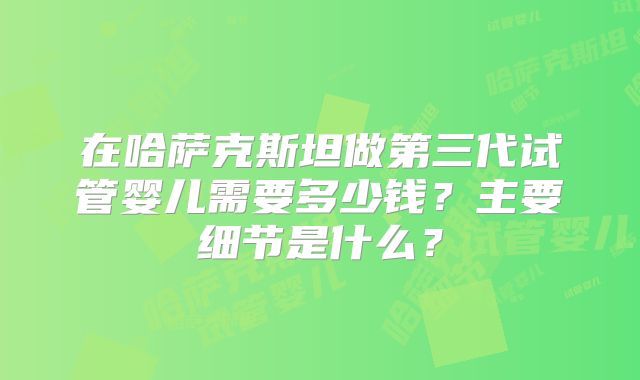 在哈萨克斯坦做第三代试管婴儿需要多少钱？主要细节是什么？