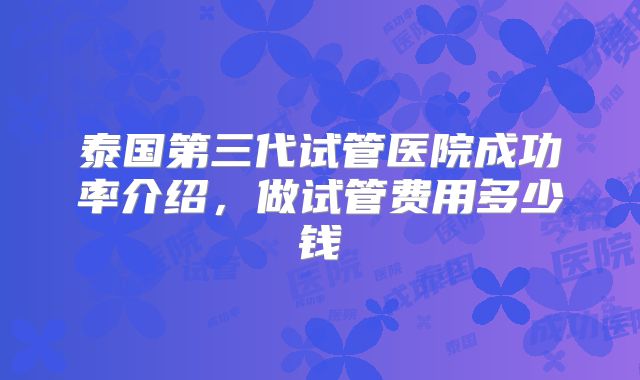 泰国第三代试管医院成功率介绍，做试管费用多少钱