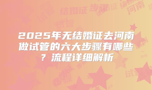 2025年无结婚证去河南做试管的六大步骤有哪些？流程详细解析