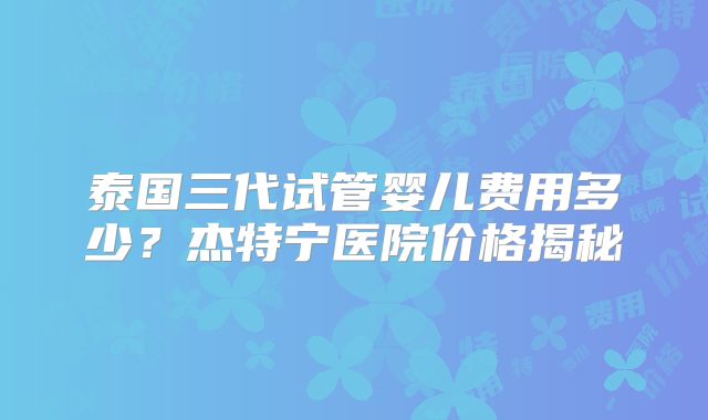 泰国三代试管婴儿费用多少？杰特宁医院价格揭秘