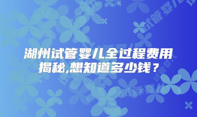 湖州试管婴儿全过程费用揭秘,想知道多少钱?
