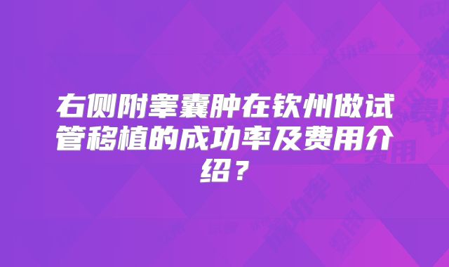 右侧附睾囊肿在钦州做试管移植的成功率及费用介绍？