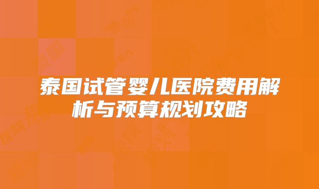 泰国试管婴儿医院费用解析与预算规划攻略