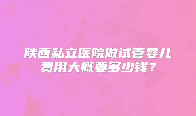 陕西私立医院做试管婴儿费用大概要多少钱？