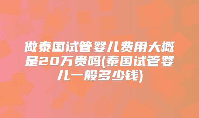 做泰国试管婴儿费用大概是20万贵吗(泰国试管婴儿一般多少钱)