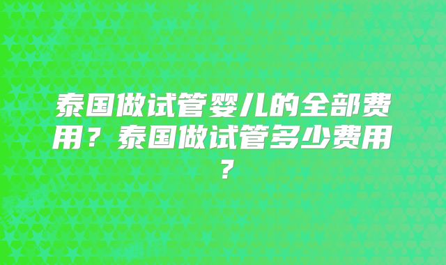 泰国做试管婴儿的全部费用?泰国做试管多少费用?