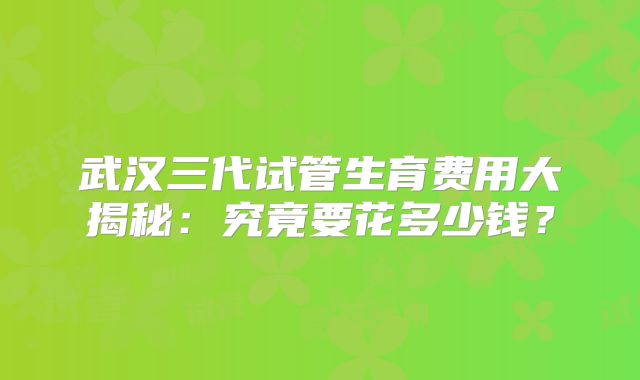 武汉三代试管生育费用大揭秘：究竟要花多少钱？