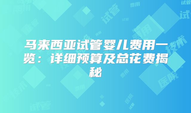 马来西亚试管婴儿费用一览：详细预算及总花费揭秘
