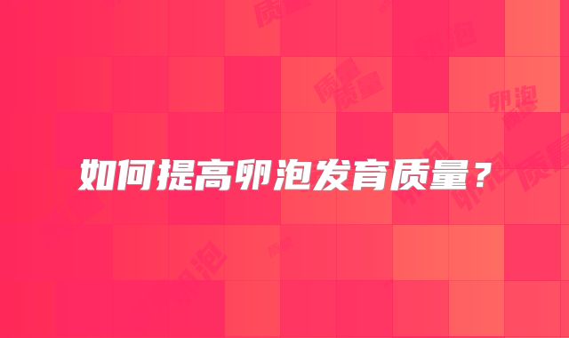 如何提高卵泡发育质量？