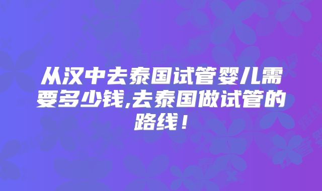 从汉中去泰国试管婴儿需要多少钱,去泰国做试管的路线!