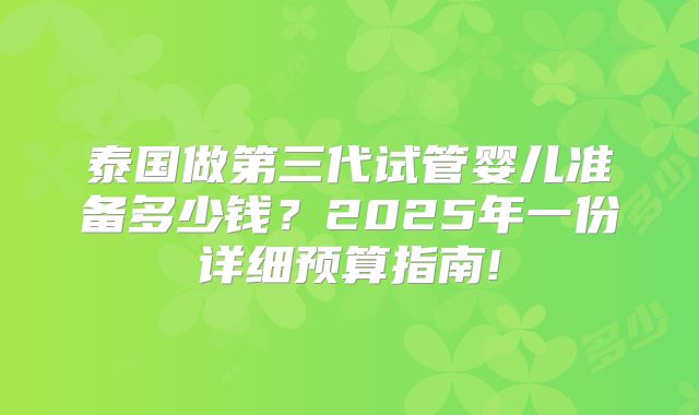 泰国做第三代试管婴儿准备多少钱？2025年一份详细预算指南!