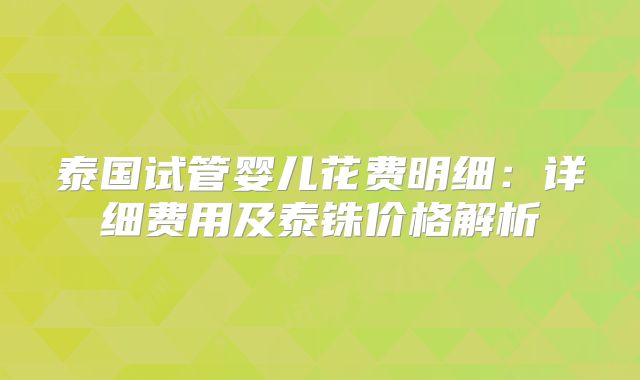 泰国试管婴儿花费明细:详细费用及泰铢价格解析