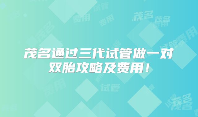 茂名通过三代试管做一对双胎攻略及费用!