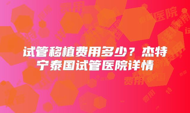 试管移植费用多少?杰特宁泰国试管医院详情