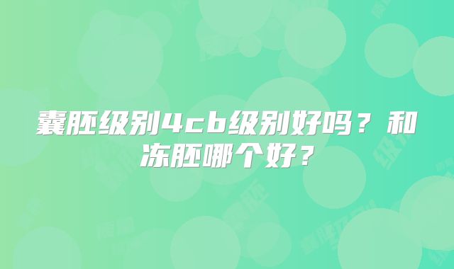 囊胚级别4cb级别好吗？和冻胚哪个好？