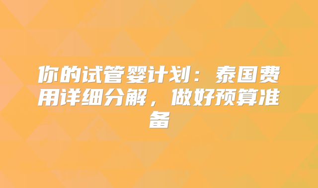 你的试管婴计划：泰国费用详细分解，做好预算准备