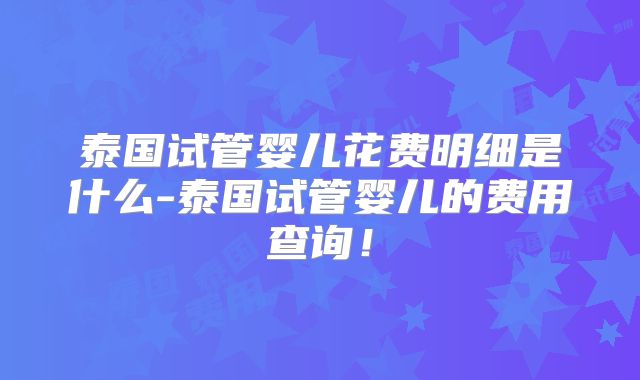 泰国试管婴儿花费明细是什么-泰国试管婴儿的费用查询！