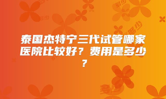 泰国杰特宁三代试管哪家医院比较好?费用是多少?
