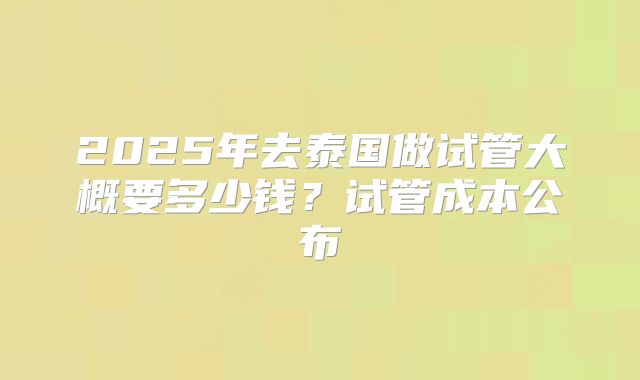 2025年去泰国做试管大概要多少钱?试管成本公布