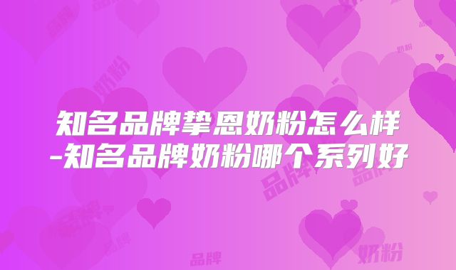 知名品牌挚恩奶粉怎么样-知名品牌奶粉哪个系列好