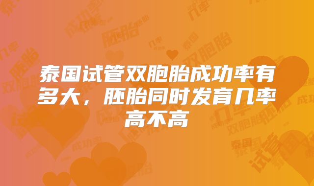 泰国试管双胞胎成功率有多大，胚胎同时发育几率高不高
