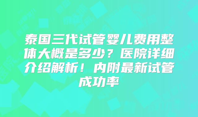 泰国三代试管婴儿费用整体大概是多少？医院详细介绍解析！内附最新试管成功率