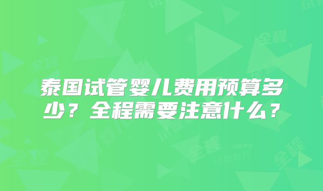 泰国试管婴儿费用预算多少?全程需要注意什么?