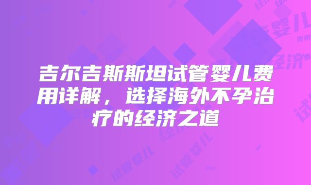 吉尔吉斯斯坦试管婴儿费用详解，选择海外不孕治疗的经济之道