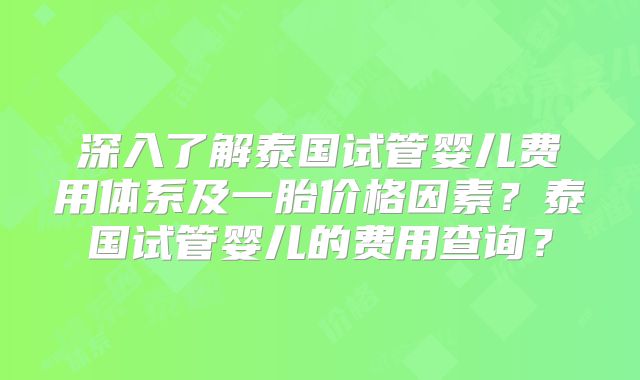 深入了解泰国试管婴儿费用体系及一胎价格因素？泰国试管婴儿的费用查询？