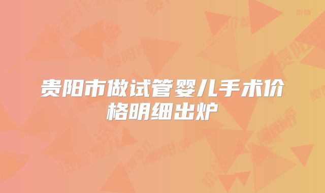 贵阳市做试管婴儿手术价格明细出炉
