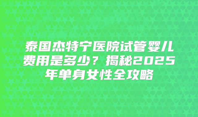 泰国杰特宁医院试管婴儿费用是多少？揭秘2025年单身女性全攻略