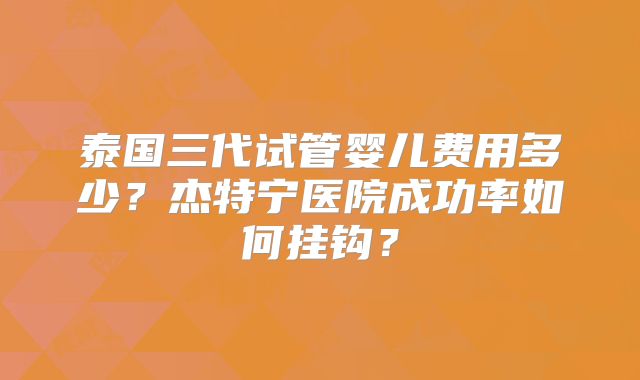 泰国三代试管婴儿费用多少?杰特宁医院成功率如何挂钩?