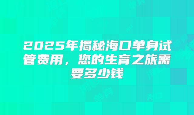 2025年揭秘海口单身试管费用,您的生育之旅需要多少钱