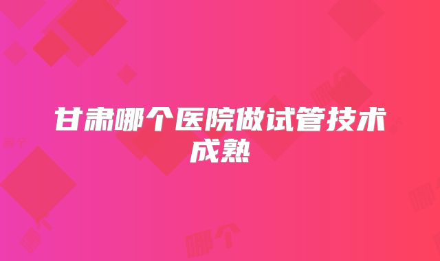 甘肃哪个医院做试管技术成熟