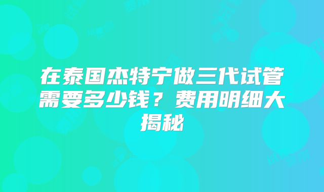 在泰国杰特宁做三代试管需要多少钱？费用明细大揭秘