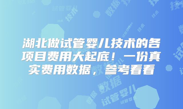 湖北做试管婴儿技术的各项目费用大起底！一份真实费用数据，参考看看