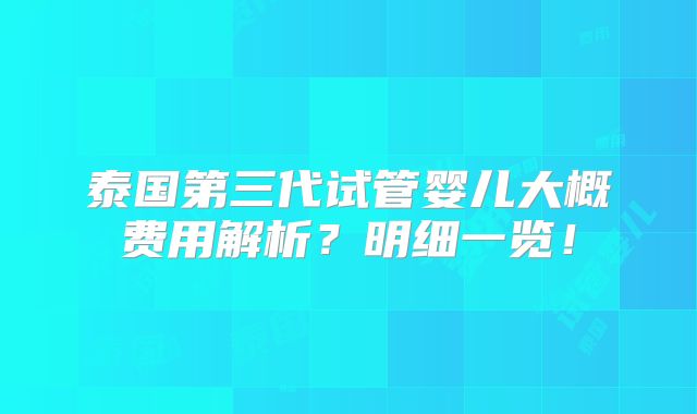 泰国第三代试管婴儿大概费用解析？明细一览！