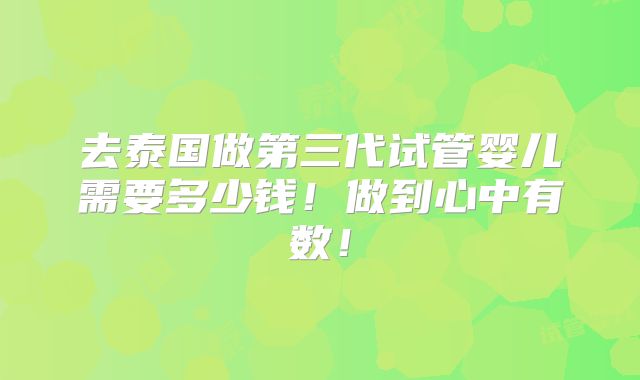 去泰国做第三代试管婴儿需要多少钱!做到心中有数!