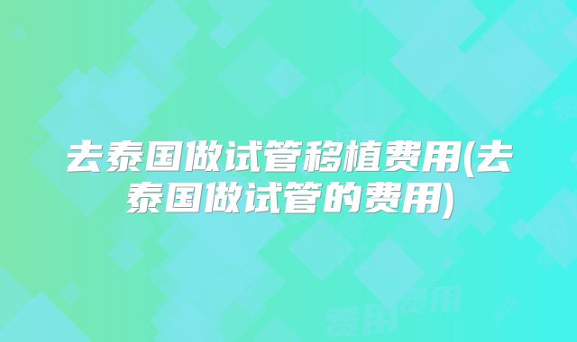 去泰国做试管移植费用(去泰国做试管的费用)