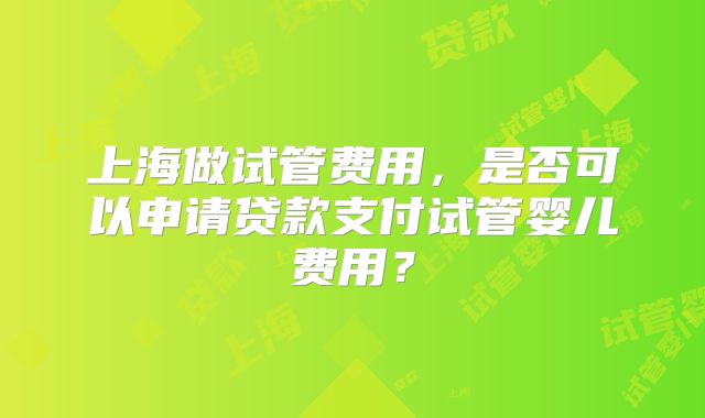 上海做试管费用，是否可以申请贷款支付试管婴儿费用？