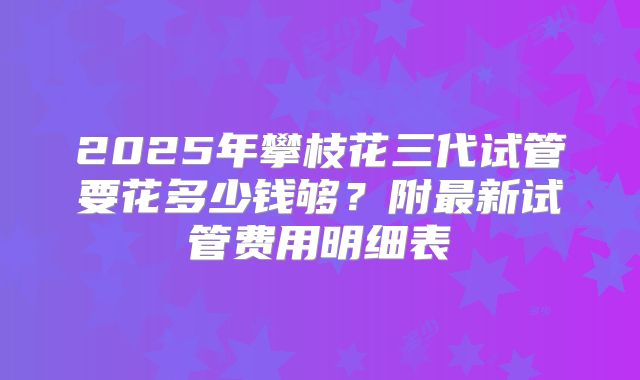 2025年攀枝花三代试管要花多少钱够？附最新试管费用明细表