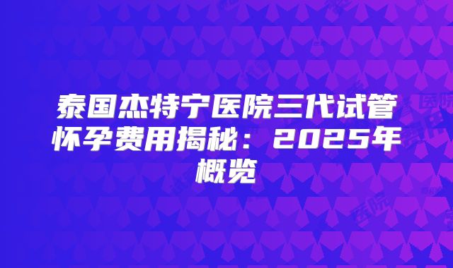 泰国杰特宁医院三代试管怀孕费用揭秘：2025年概览