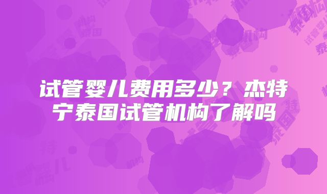 试管婴儿费用多少？杰特宁泰国试管机构了解吗