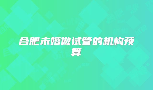合肥未婚做试管的机构预算